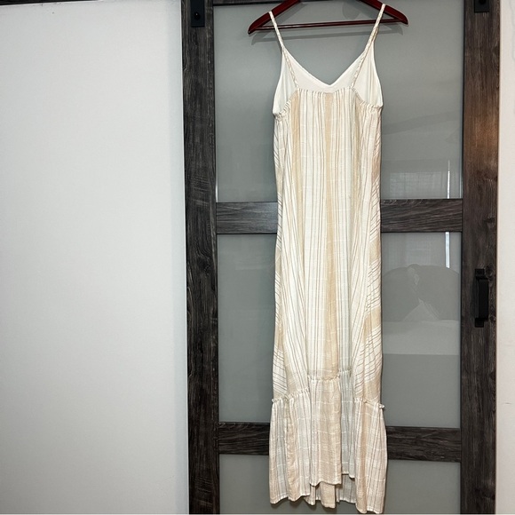 Women's Boho Gold & Tan Maxi Dress Braided Spaghetti Straps 100% Cotton - Picture 5 of 10